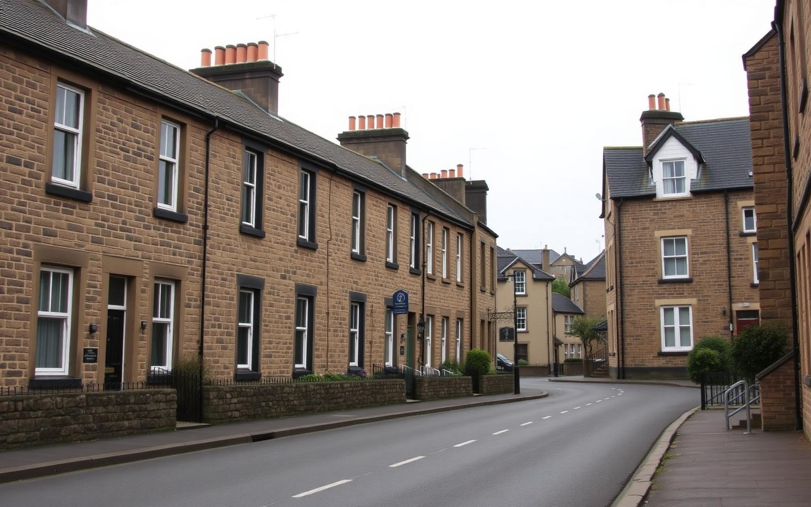 Traditional Scottish stone houses on a quiet street